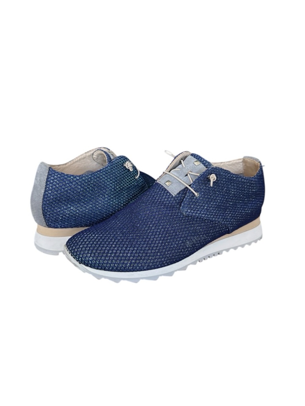 DONNA CAROLINA Blue Woven Leather Lined Sneakers Oxford Lace-Up‎ Shoes US 7.5